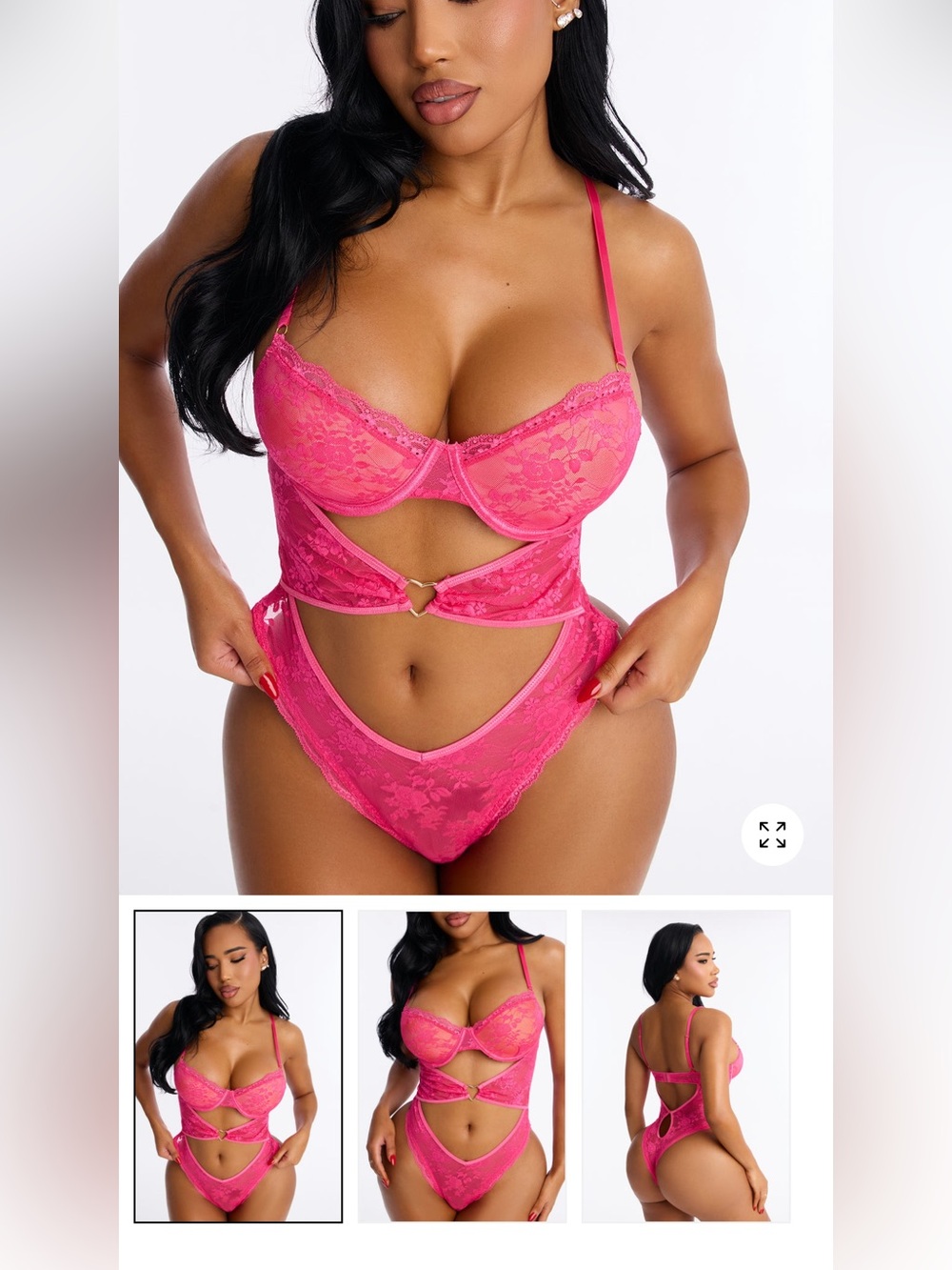 2/60$🔥Hot Pink Lace Cutout Bodysuit